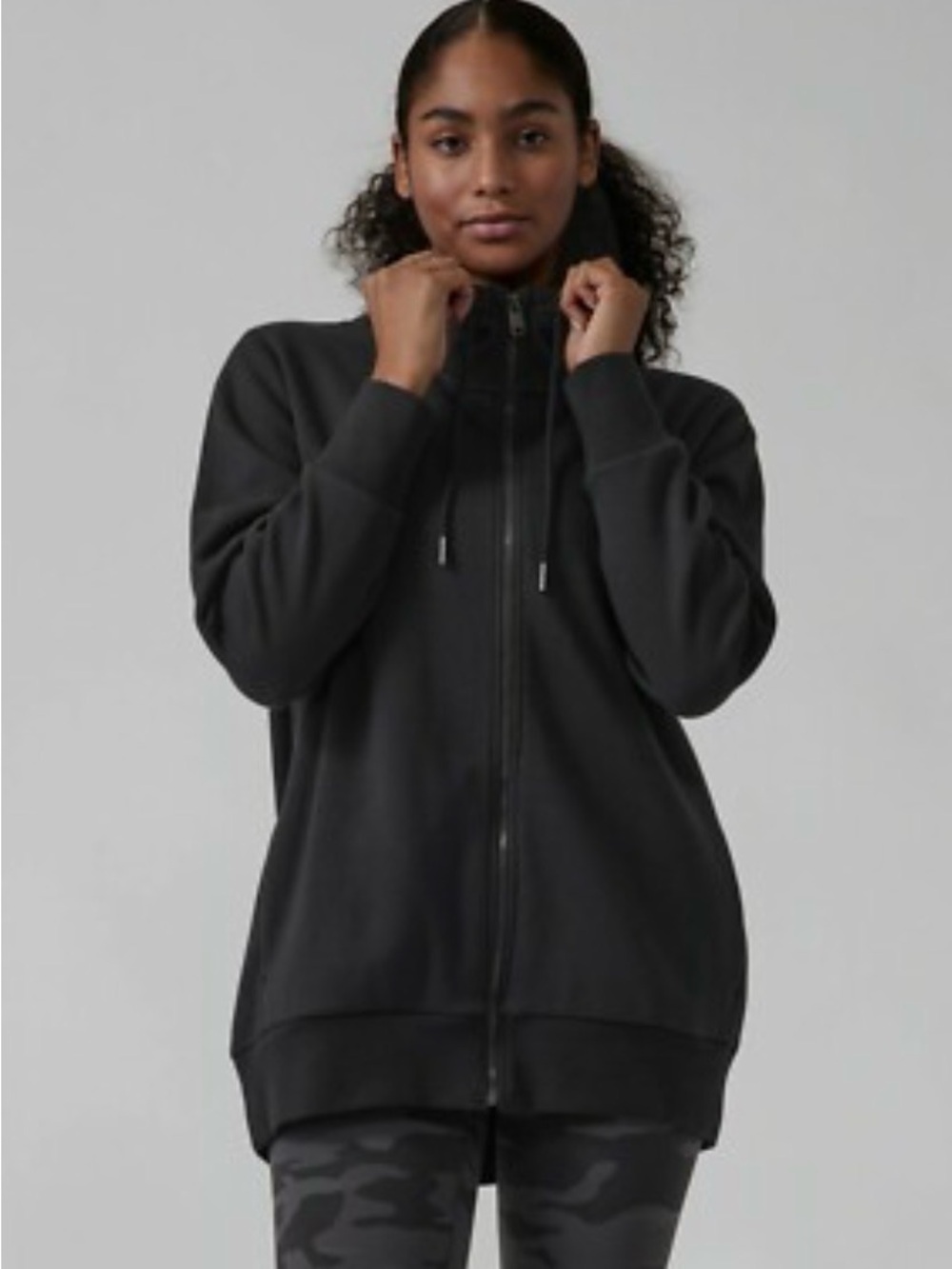 VGUC Athleta Cozy Karma Black Zip-Up Hooded Jacket